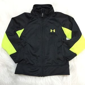 🔥3/$20 UNDER ARMOUR sz 24 mos Nylon Track Jacket Pockets Black Bright Green